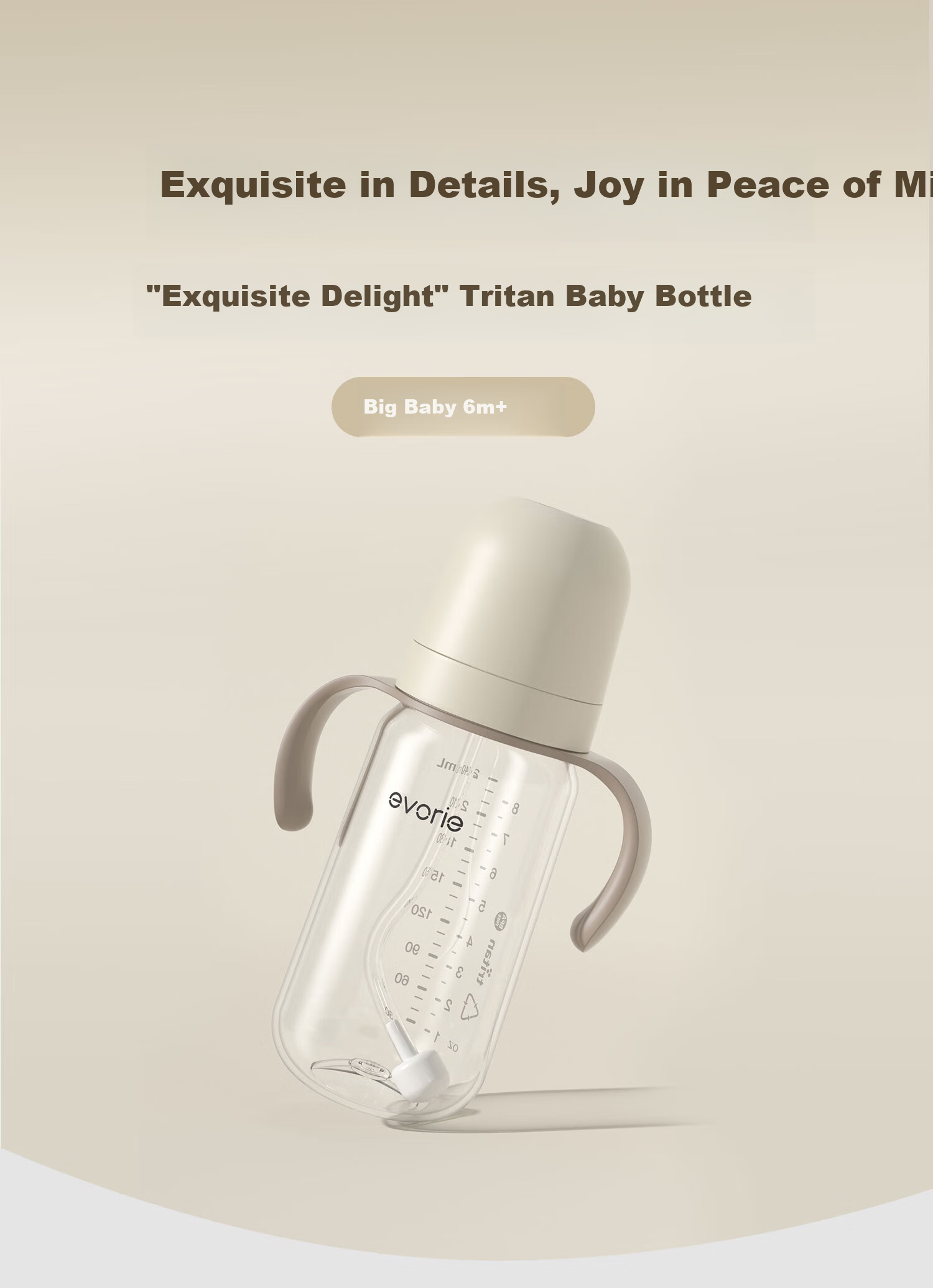 Evorie Exquisite Series Tritan Baby Bottle Wide Neck 240ml Milk Apricot White (6 Months+) 1