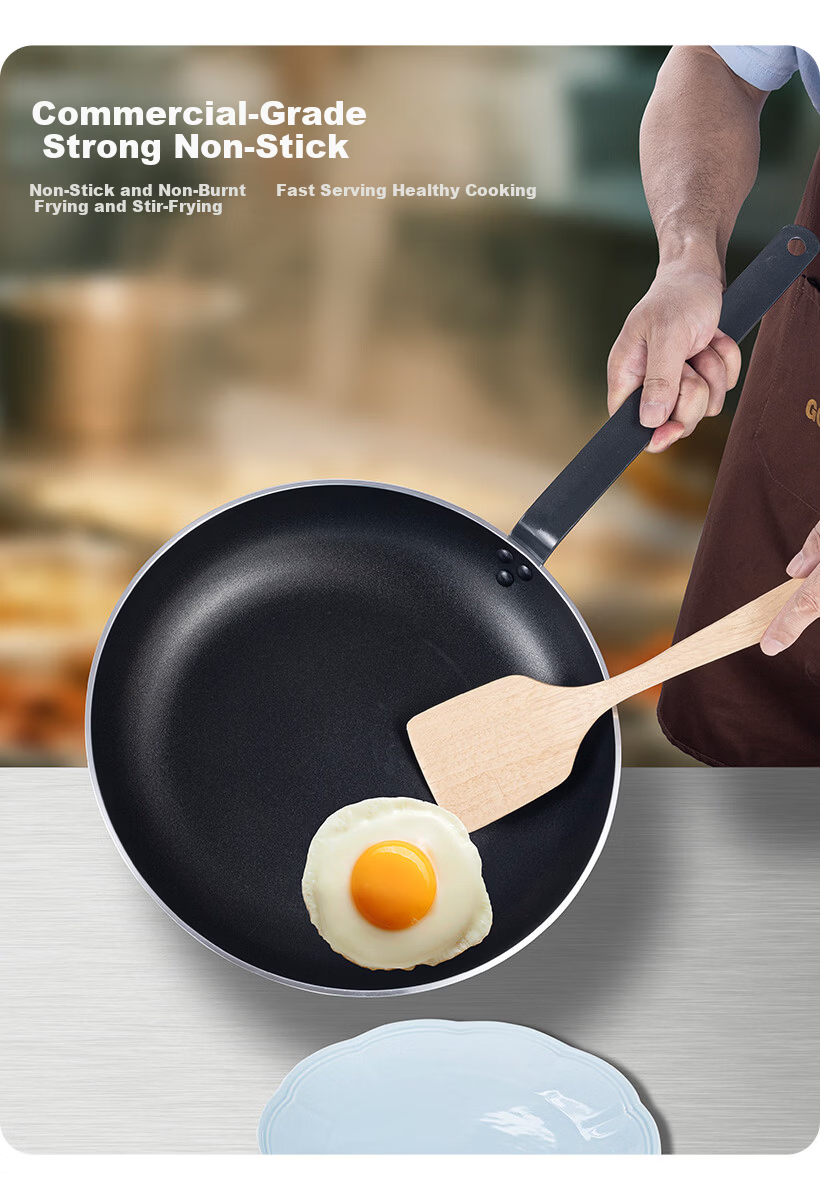 Golden Key Flat Non-Stick Frying Pan Commercial Chef Special 32cm Large Double Bottom Aluminum Skillet GK-JP320 5