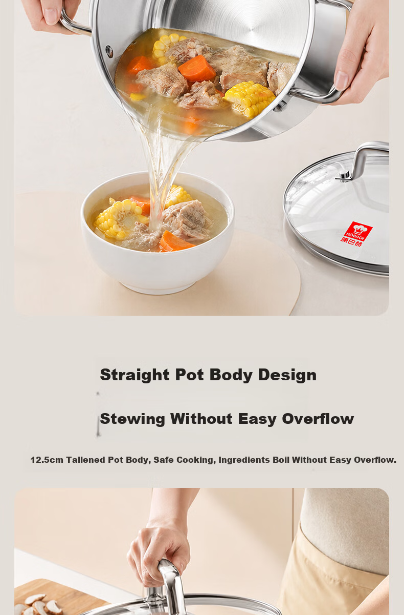 KOBACH German-Style Soup Pot, 316L Thickened Stainless Steel, Multifunctional Frying Pan, Steaming And Stewing Pot, Large Capacity, Compatible with Induction Cooker And Gas Stove 5