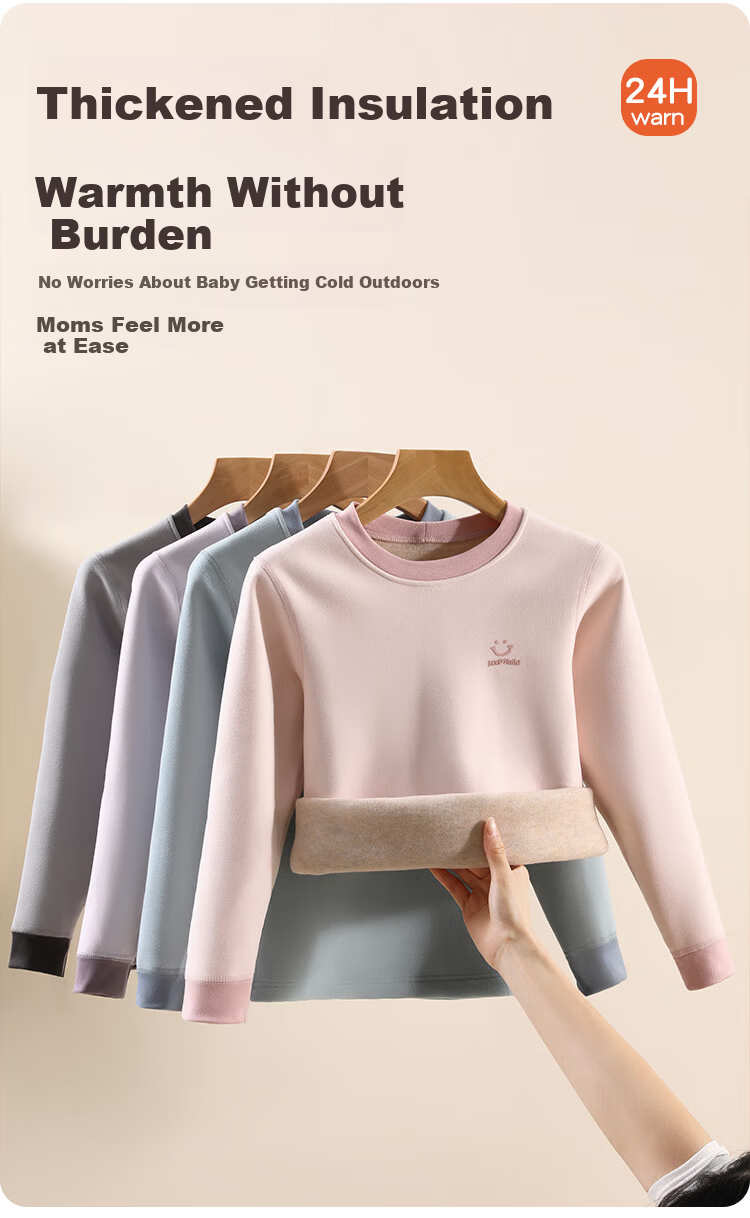 LangSha Kids Thermal Underwear Fleece Thickened Girls 7A Antibacterial Mite-Resistant Autumn Shirt and Pants Set for Older Children 8