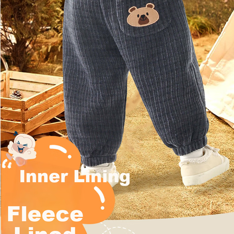 BOBDOG Kids Pants Autumn Winter Thin Fleece Lined Casual Boys Long Pants Versatile Outerwear Sweatpants for Older Children 2