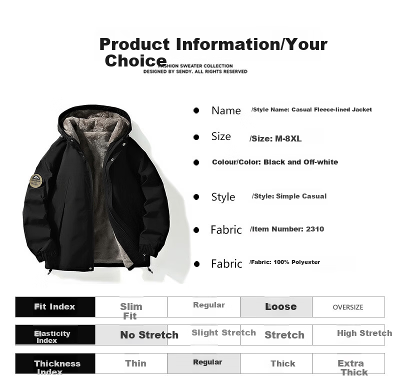 NASA MARVEL Men's Thickened Cotton Jacket Autumn Winter Fleece Lined Warm Windproof Coat Black Fleece XL 8