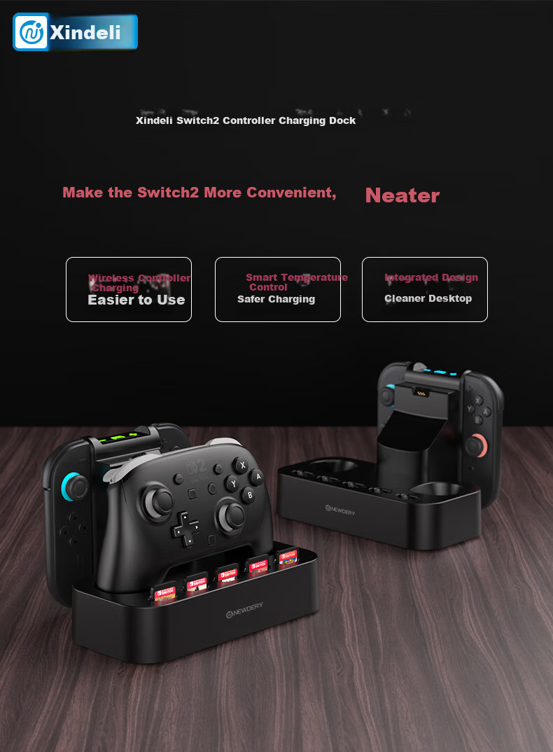 NEWDERY Nintendo Switch 2 Pro Controller Charging Dock Joycon 2 Charging Base NS2 Split Controller Charger Cartridge Storage Stand Gaming Controller Accessories 1