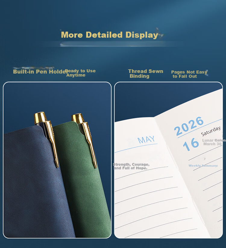 Platinum Lady 2026 Daily Planner One Page Per Day Time Management Efficiency Schedule Notebook Calendar Journal Starry Sky Texture Study Check-in Monthly and Daily Planner Dark Blue 9