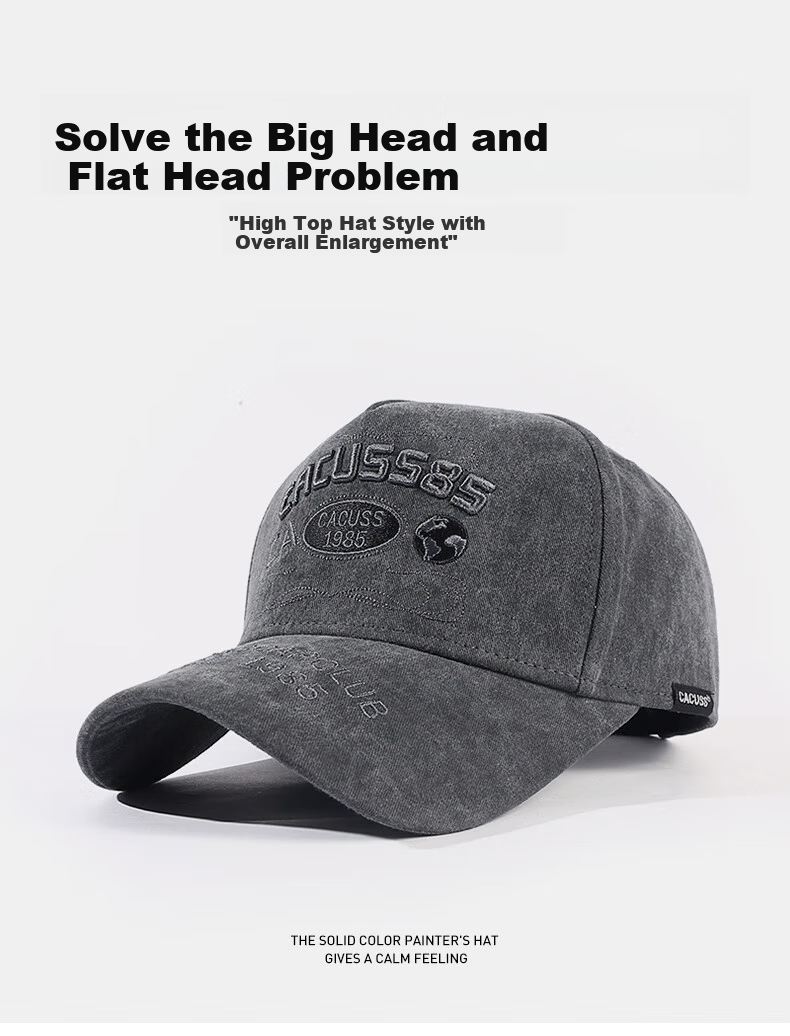 CACUSS Men's Baseball Cap Four Seasons Large Head High Top Slim Face Duckbill Sports Sun Hat Black Luxury 1