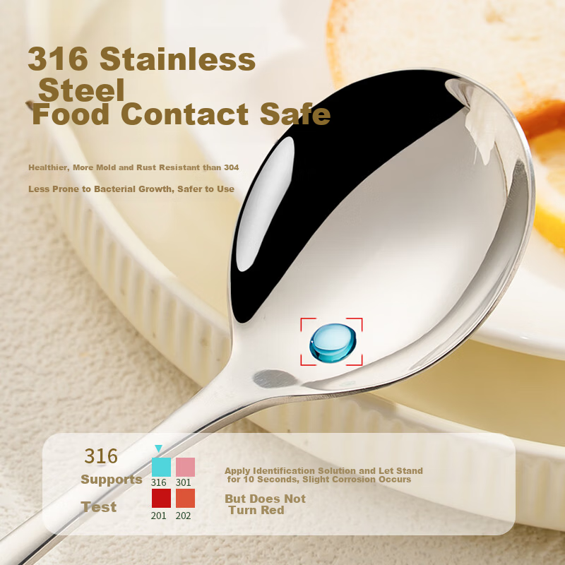 Guangyi Spoon Soup Ladle 316 Stainless Steel Food Grade Tableware Elegant Round Spoon [Corrosion and Rust Resistant] 2-Pack GY7749