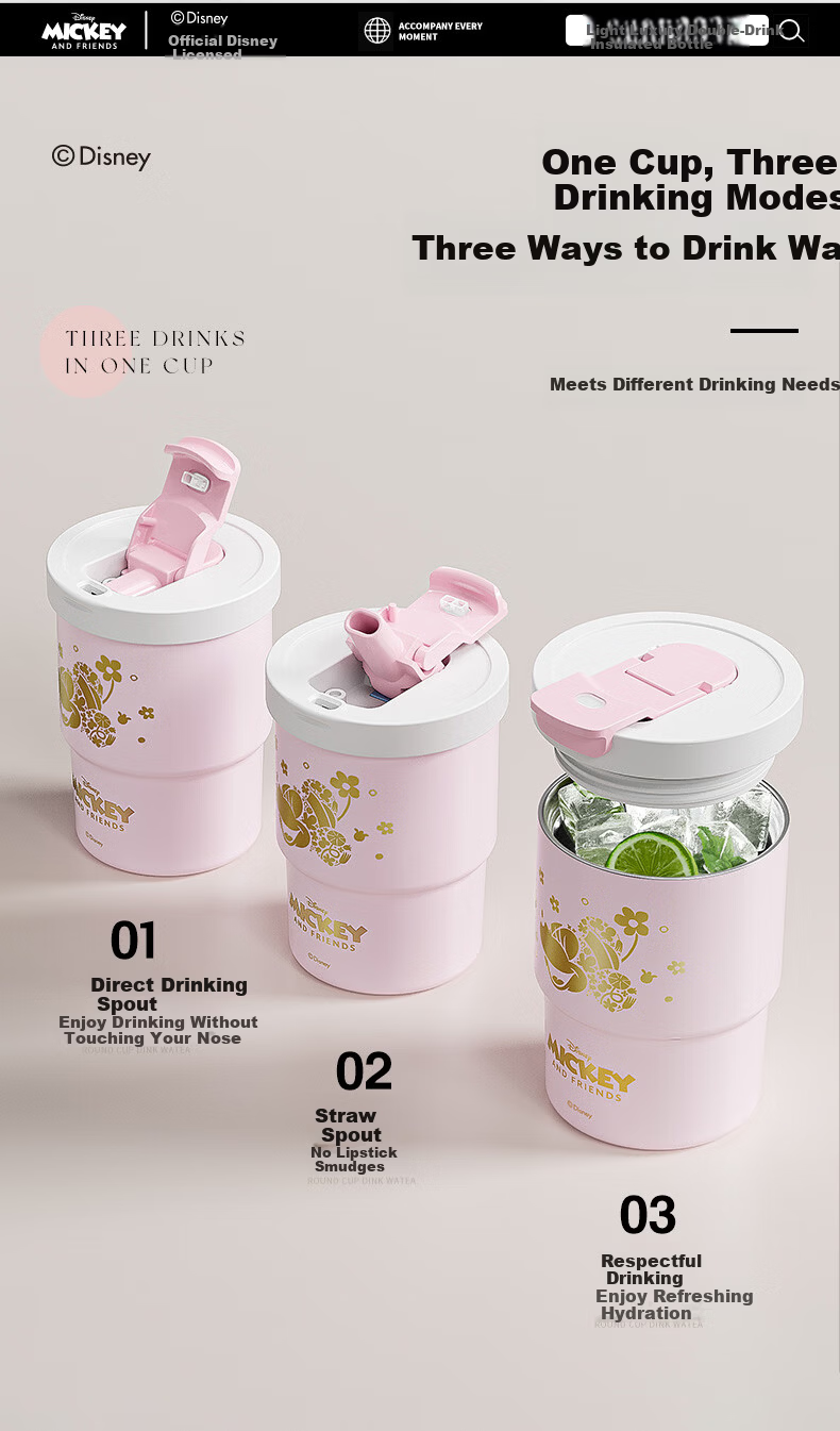 Disney 316L Stainless Steel Insulated Straw Coffee Cup for Women and Children 400mL Mickey 3