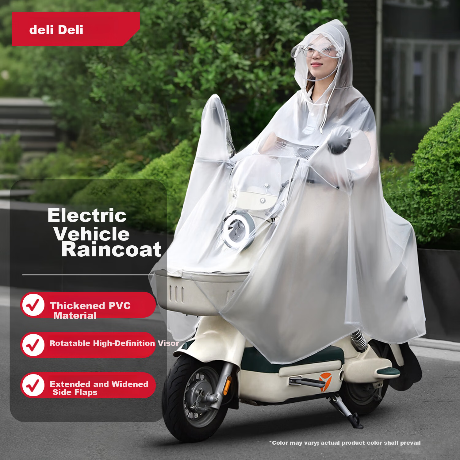 Deli Thickened Large Raincoat Rain Poncho with Foot Cover for Adult Electric Motorcycle Riding Outdoor Heavy Rain Protection