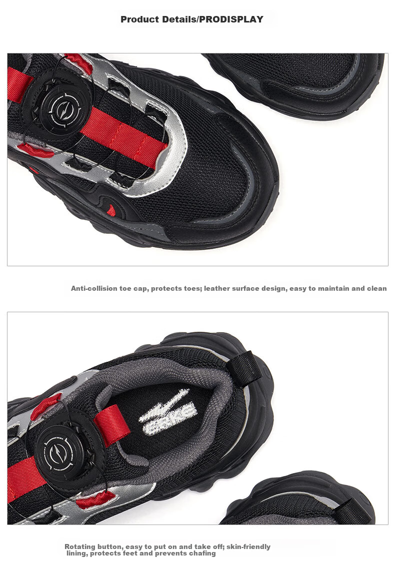 ERKE Kids Casual Shoes Boys and Girls Children's Youth Cushioning Warm Sports Shoes Black/Silver/Carbon Gray Size 40 29
