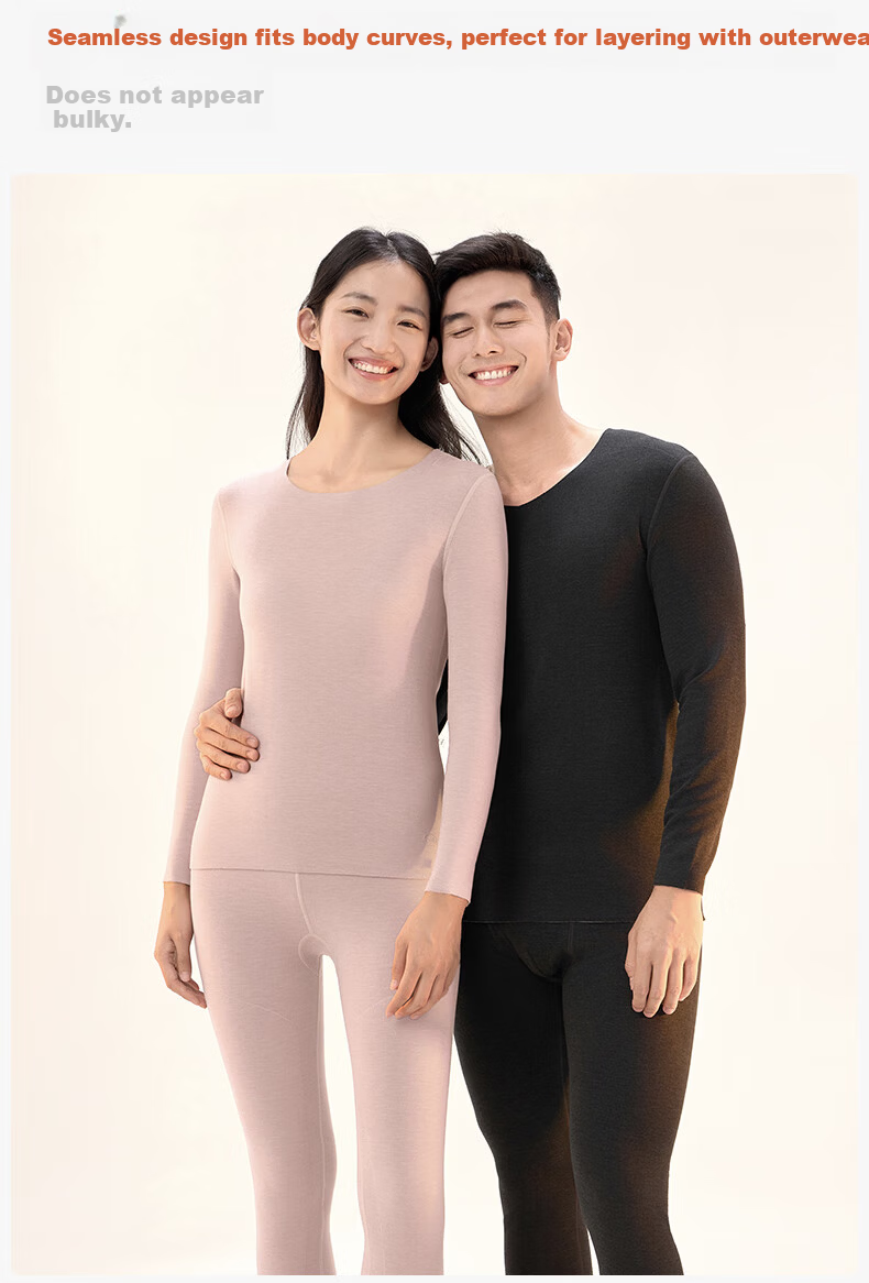Songshan Cotton Store Thermal Underwear with Silk and Cashmere Patches Autumn Winter Fleece Lined Base Layer Top and Bottom Anti-Static Breathable Women's Thermal Pants 14