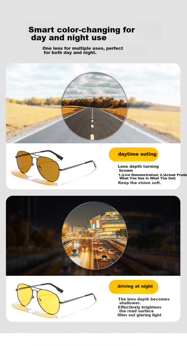 CAPONI Photochromic Night Vision Sunglasses Day and Night Use Polarized Driving Glasses for Men and Women Anti-Glare 6