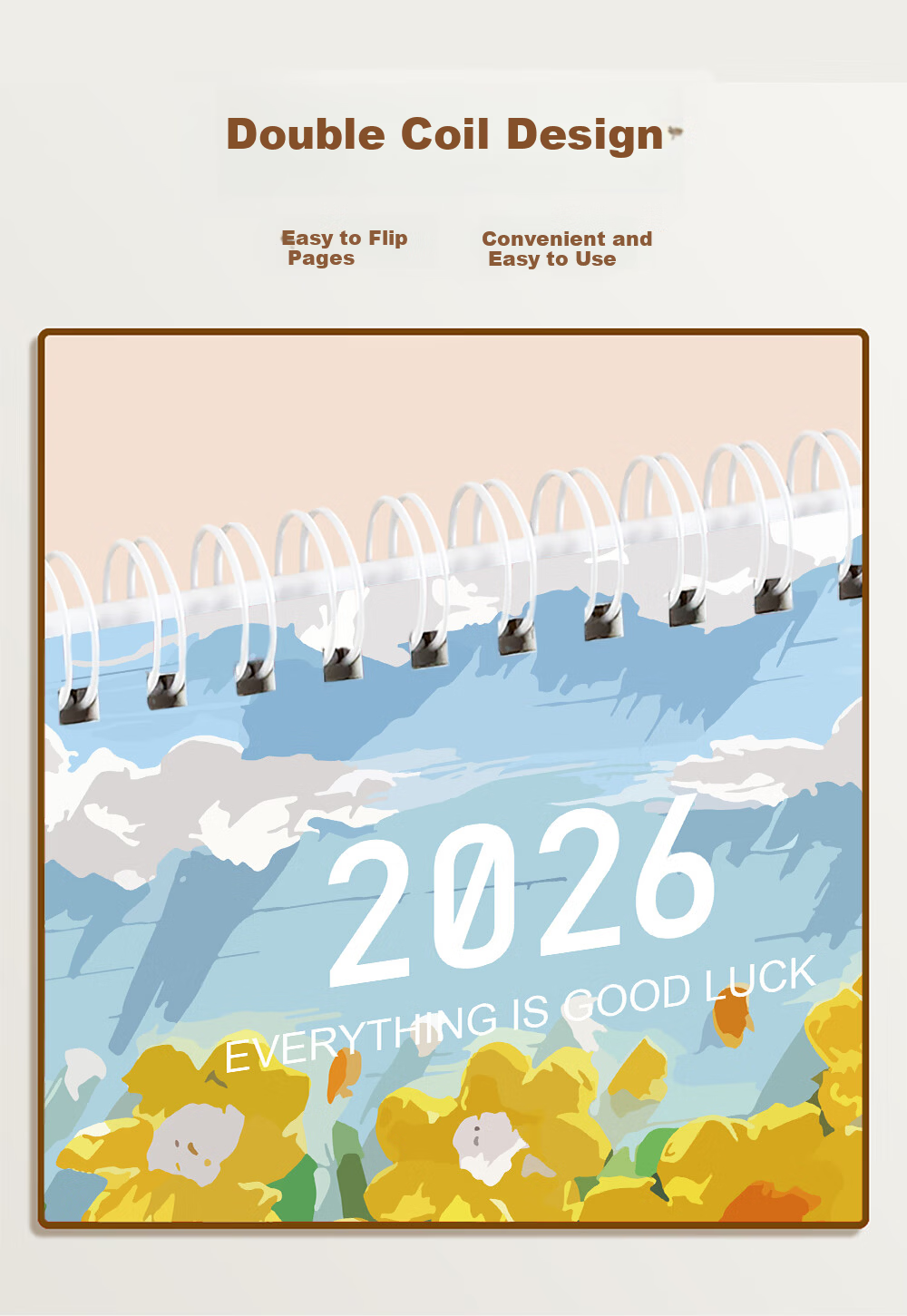 Congpai 2025 Desk Calendar Small Daily Planner 2026 Work Punch Calendar Large Grid Self-Discipline Schedule Good Luck Blooming Flowers 6