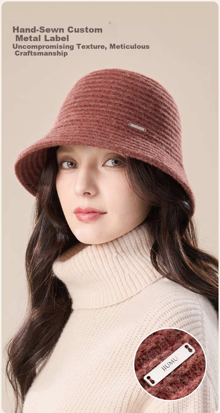 JIUMU Sheep Wool Warm Fisherman Hat Autumn Winter Slim Face Bucket Hat Elegant Fedora Winter Windproof Cold Resistant Hat for Women 5