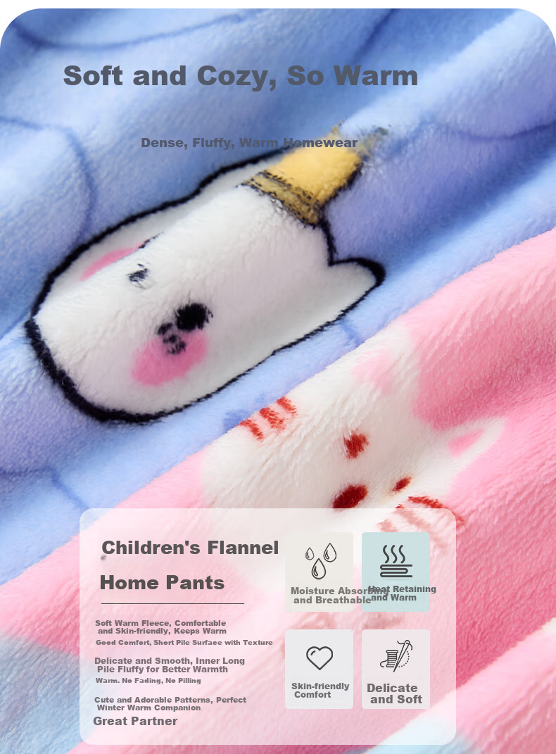 Ziyouxi Kids Autumn Winter Flannel Sleep Pants Boys Girls Coral Fleece Warm Home Pants with Fleece Lining 3