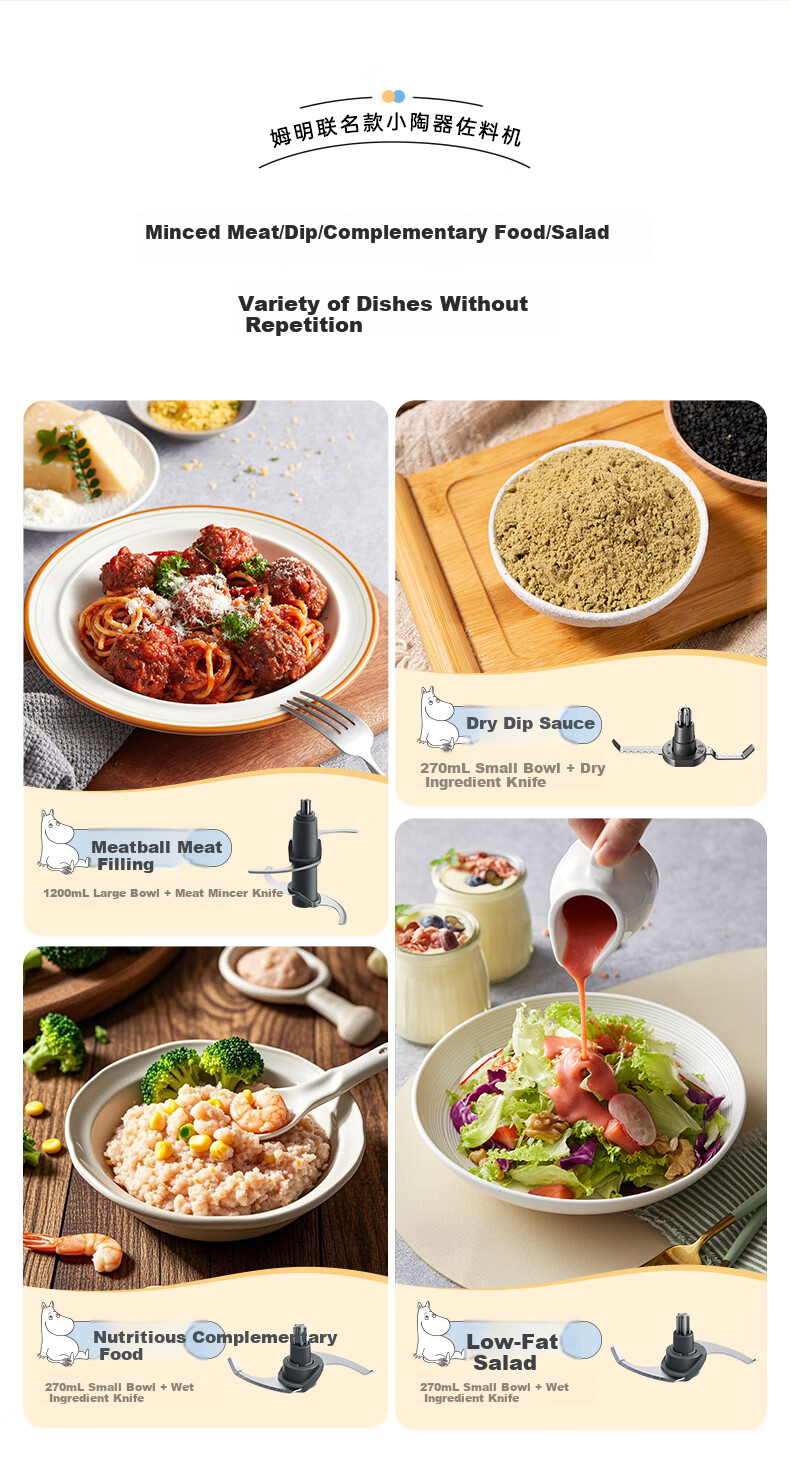 BRUNO Meat Grinder and Seasoning Machine Home Small Meat Mincer Multi-functional Chopper Mixer Food Processor Garlic Grinder [Upgraded Ceramic] Moomin Edition 9