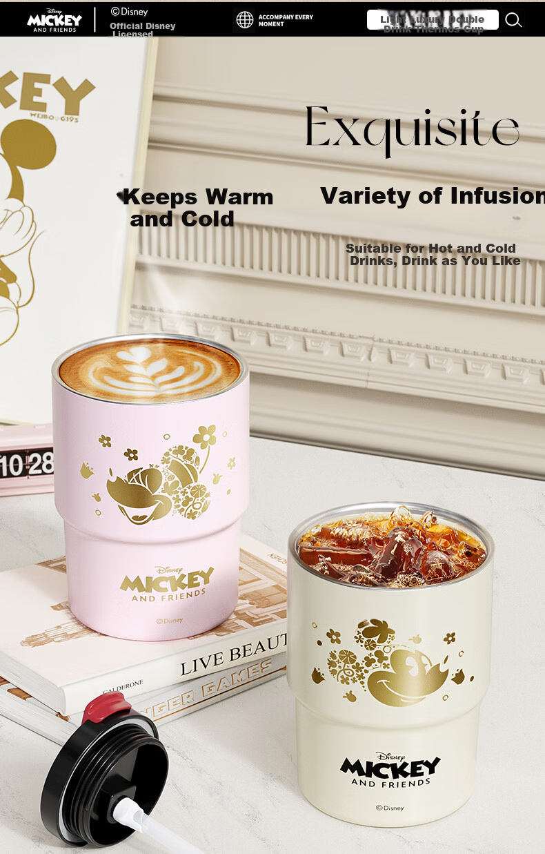 Disney 316L Stainless Steel Insulated Straw Coffee Cup for Women and Children 400mL Mickey 7