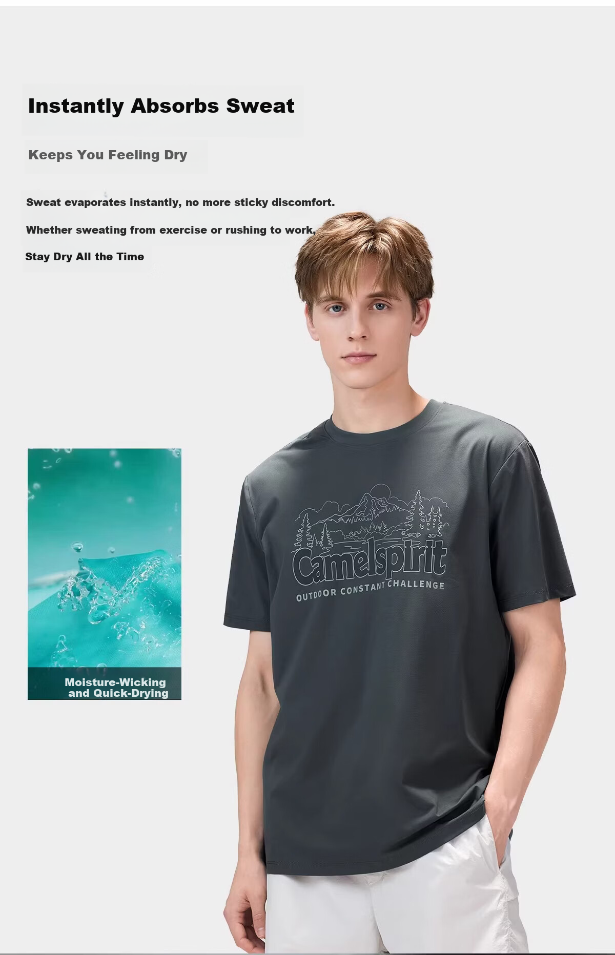 CAMEL Outdoor Quick-Dry Men's T-Shirt Spring Summer Short Sleeve Cooling Breathable Sweat-Absorbing Wrinkle-Resistant Stretch Printed Hiking Sun Protection K048 2
