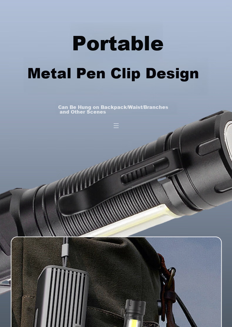 MAX LOAD Magnetic Rechargeable Mini Portable High Brightness Outdoor Flashlight with Side Light Multifunctional Work Repair Torch 10