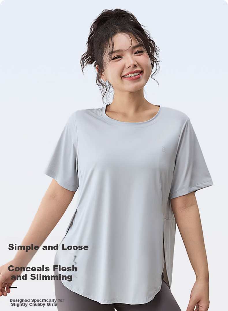 Xueqiman Plus Size Women's Loose Slimming Sports T-Shirt Quick-Dry Breathable Yoga Pilates Fitness Training Short Sleeve 1