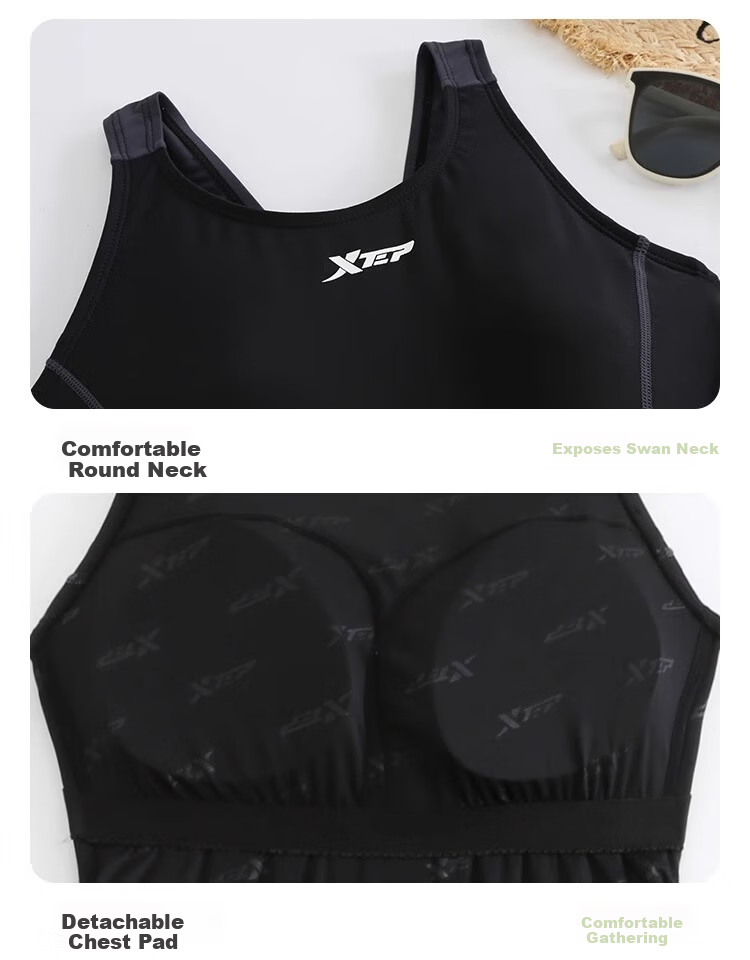 Xtep Women's Conservative High-End Professional Competitive Slimming Tummy Control One-Piece Five-Point Training Swimsuit 25