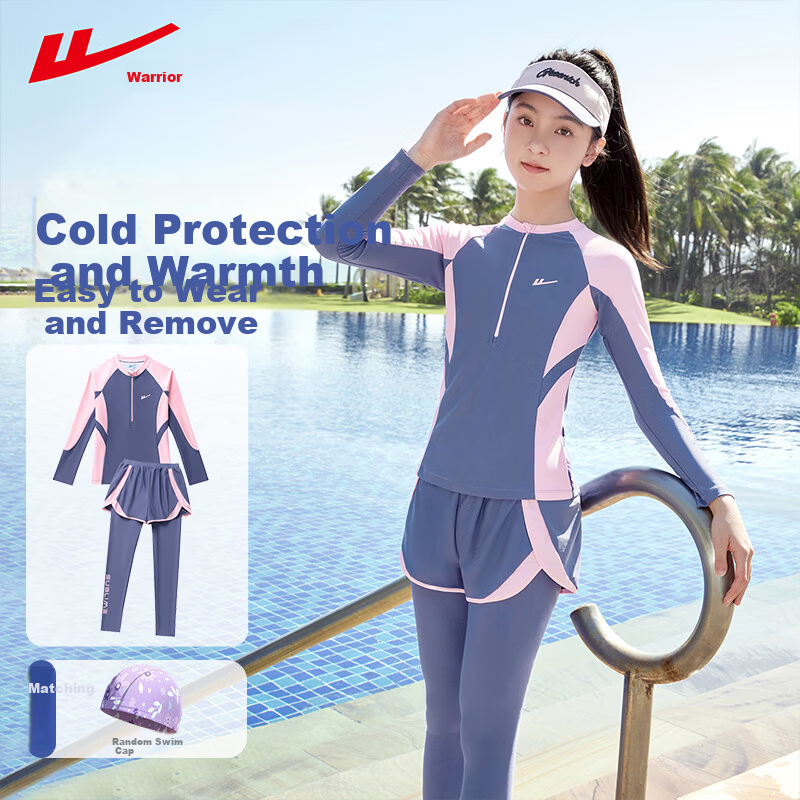 Warrior Children's Two-Piece Long Sleeve Long Pants Swimsuit for Older Kids Hot Spring Girls Swimsuit 36135H2K Pink Blue Size 120
