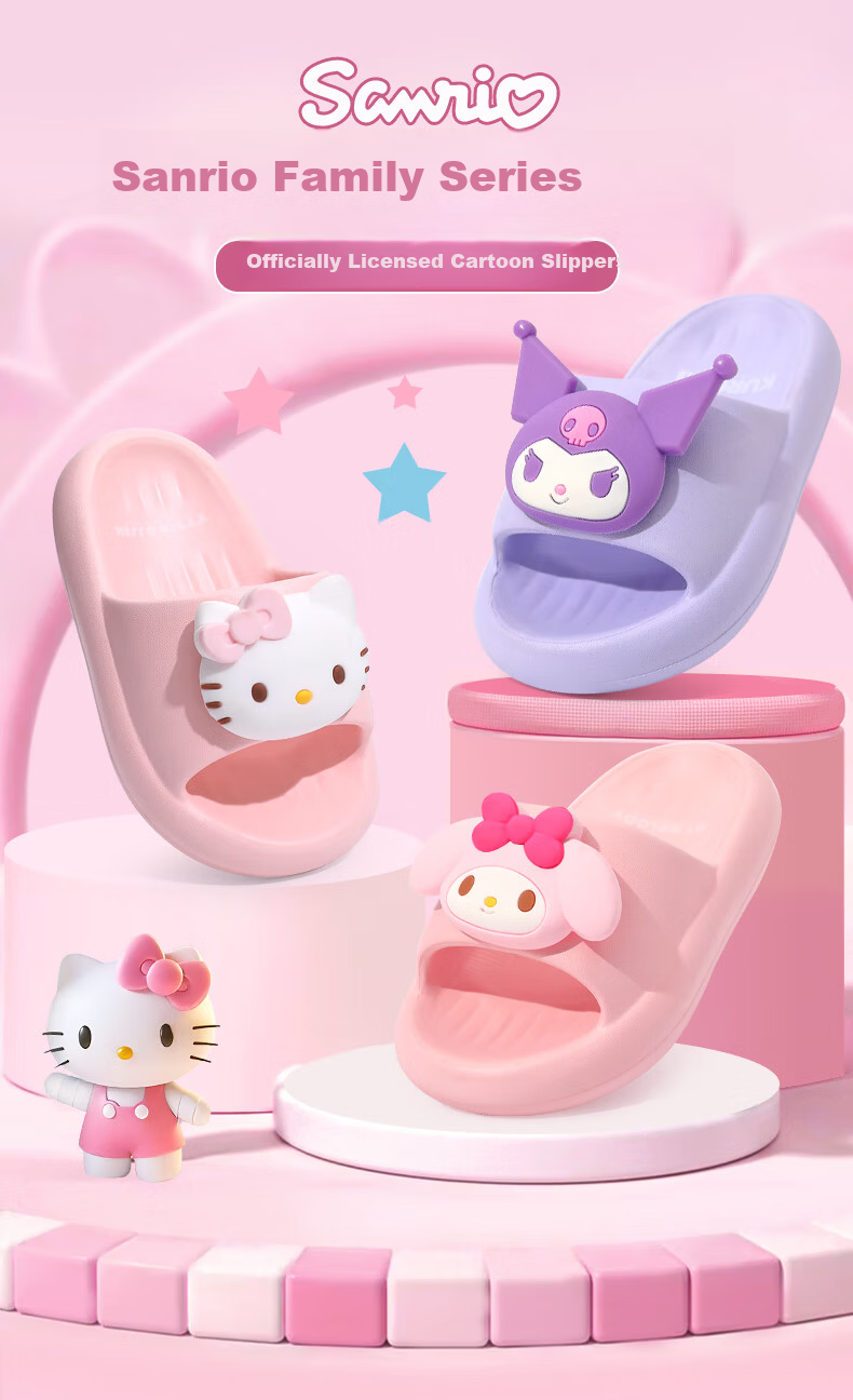 Pig Daddy Children's Slippers Girls Summer 2025 New Indoor Non-Slip Sanrio Baby Parent-Child Slippers White Size 22 for Ages 6-12 1
