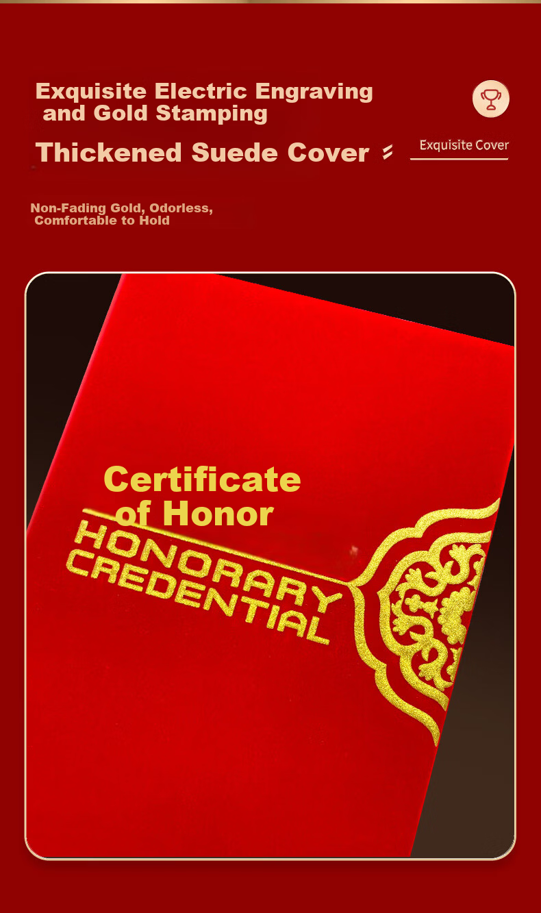 Zhijing Velvet Classic Honor Certificate Cover 12K 10-Pack Customizable Award Certificate Holder with 20 Inner Pages Velvet Award Cover 3