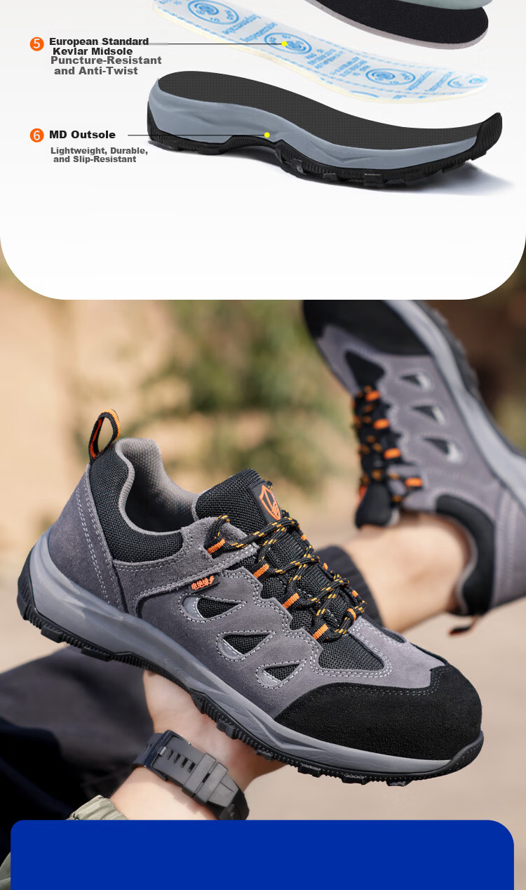 BlueOwl Shield Men's Summer Breathable Anti-Slip Electrician Insulated 10KV Anti-Smash Anti-Puncture Comfortable Work Shoes D206GY Size 45 4