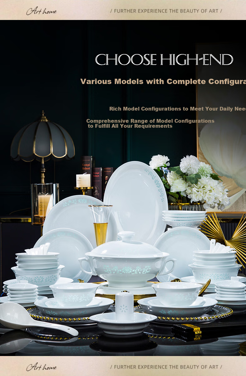 Yunzhihe Jingdezhen New Exquisite High-End Porcelain Dinnerware Set Complete Plates and Bowls Wedding Housewarming Gift 4