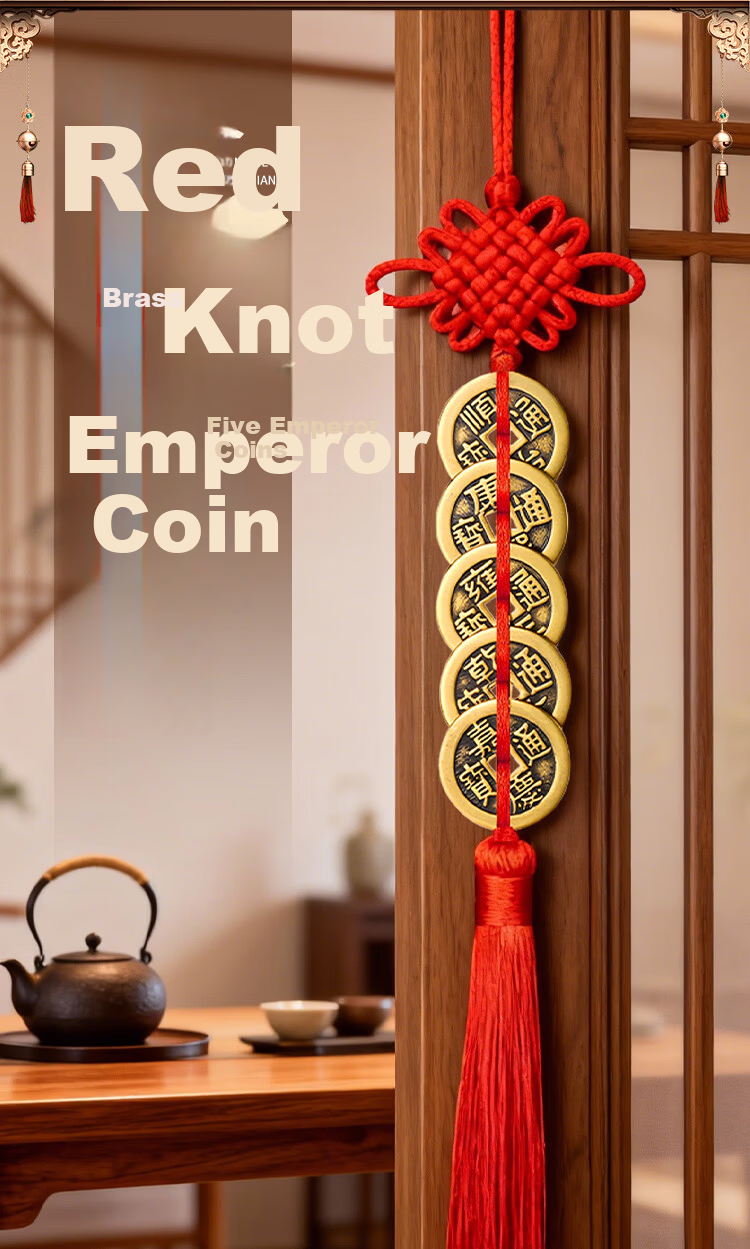Bin Yue Five Emperor Coin Pendant Brass Five Emperor Copper Coin Door Hanging Pendant Entrance Door Balcony Living Room Bedroom Door 4 Strings 2