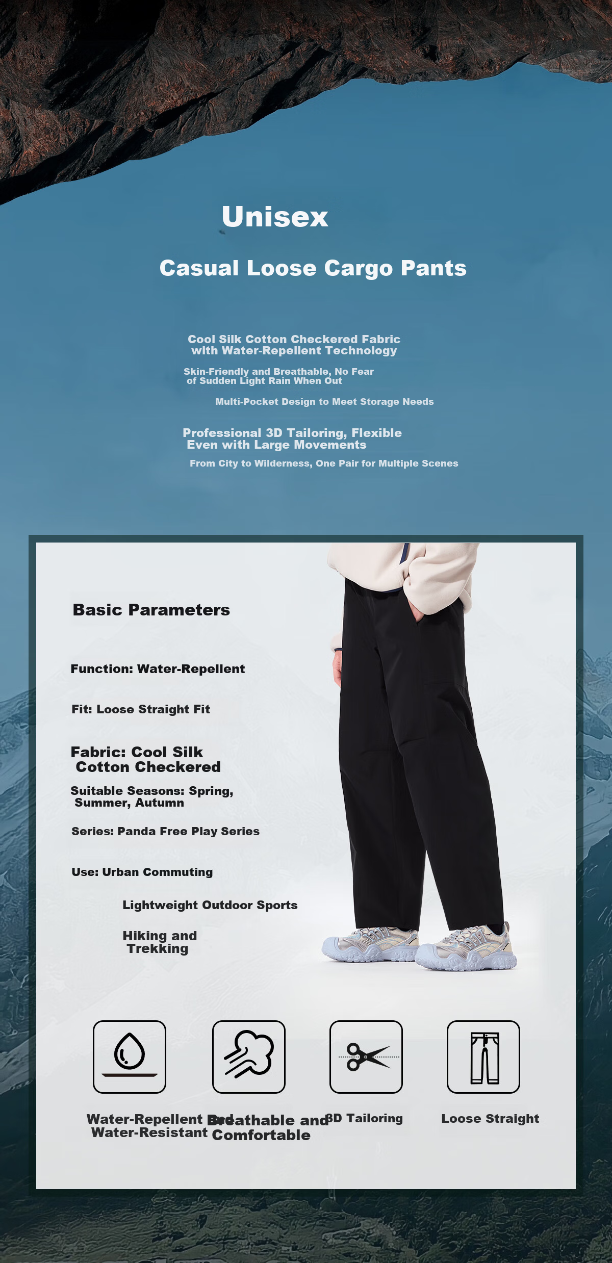 Panda Zhang Yuxi Casual Straight-Leg Loose Water-Repellent Hiking Sports Pants Unisex 9226, L 2