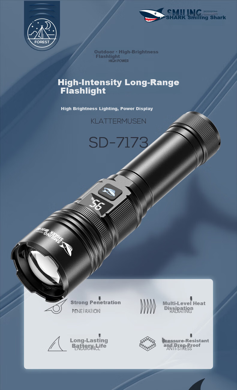 Smile Shark 717 High-Power Flashlight Ultra-Long Battery Life Outdoor Survival Bright 200000 Lumen Laser Beam 1