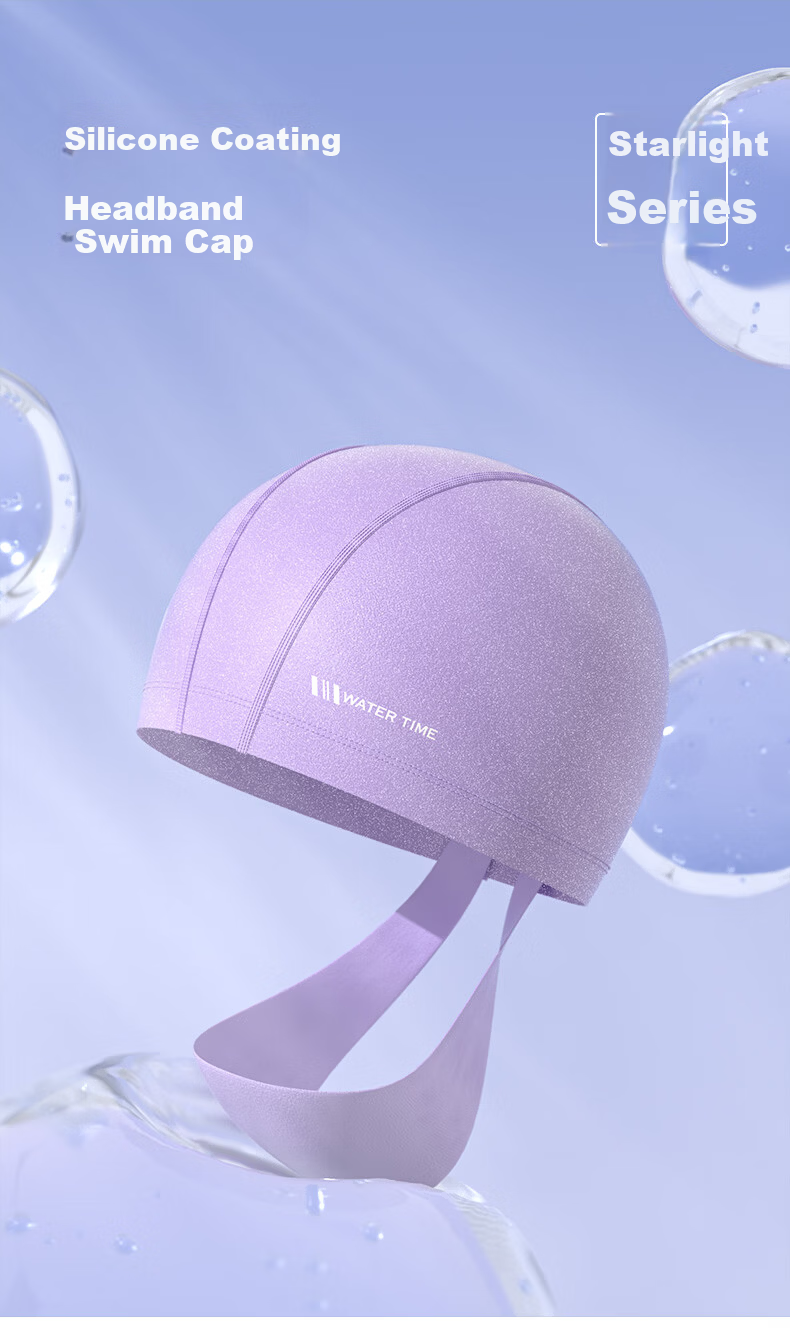 WATERTIME Waterproof Swim Cap Headband for Men and Women, Non-Tight Long Hair Tie, Large Head Circumference, High-Value Swimming Cap, Star Diamond Black 1