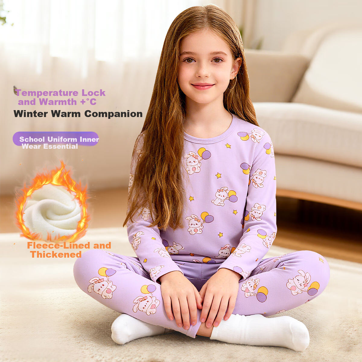 DEESHA Children's Thermal Underwear Set Winter Fleece Thickened Autumn Clothes Girls Baby Base Layer Pajamas