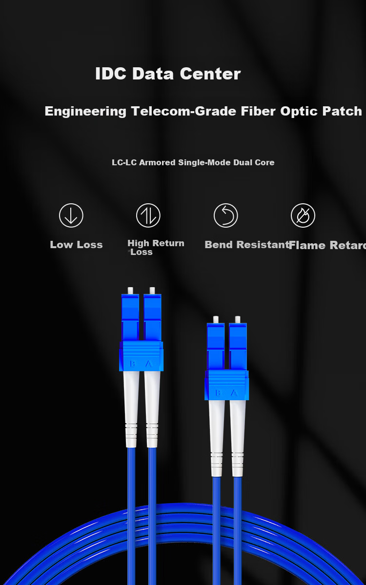 BYNET Telecom Grade Armored Fiber Optic Patch Cord LC-LC Single Mode Duplex 2 Cores Tensile Resistant Rodent-Proof Low Smoke Halogen-Free Eco-Friendly Network Fiber Cable 1 Meter 1