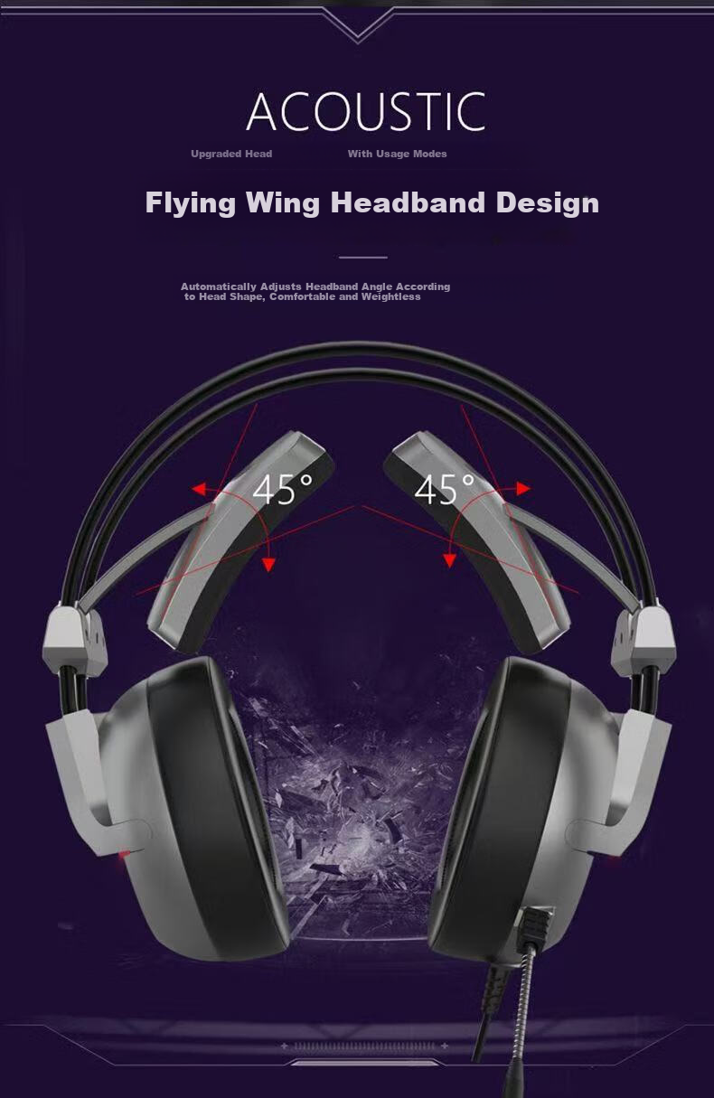Jindun M08V Over-Ear Internet Cafe Gaming Headset 7.1 Surround Sound Wired Mic PUBG Positional Audio Wired Gaming Headphones with Inline Control 9