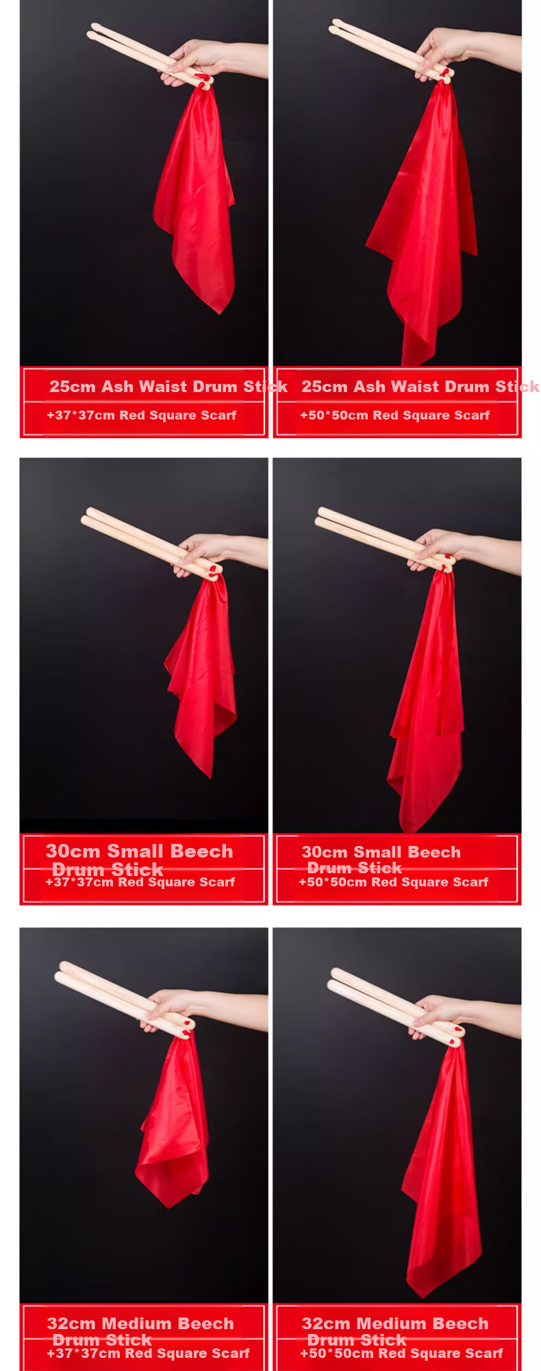 Kaiyuan Shengshi Wooden Waist Drumsticks Solid Wood Drum Mallets Chinese Large Drumsticks Red Small Drum Hammer 25cm 2