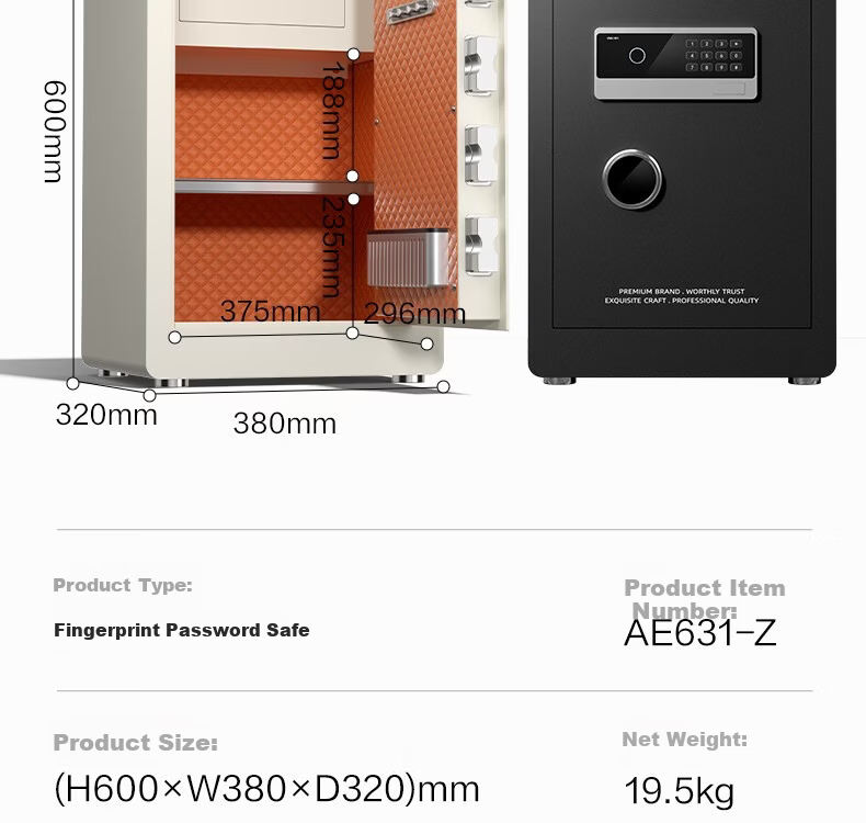 Deli Safe, Home Fingerprint Password Security Box, Office Small File Cabinet, Can Be Built into Wall Or Cabinet, Bedside Storage Box, 45cm Black AE630-Z 14