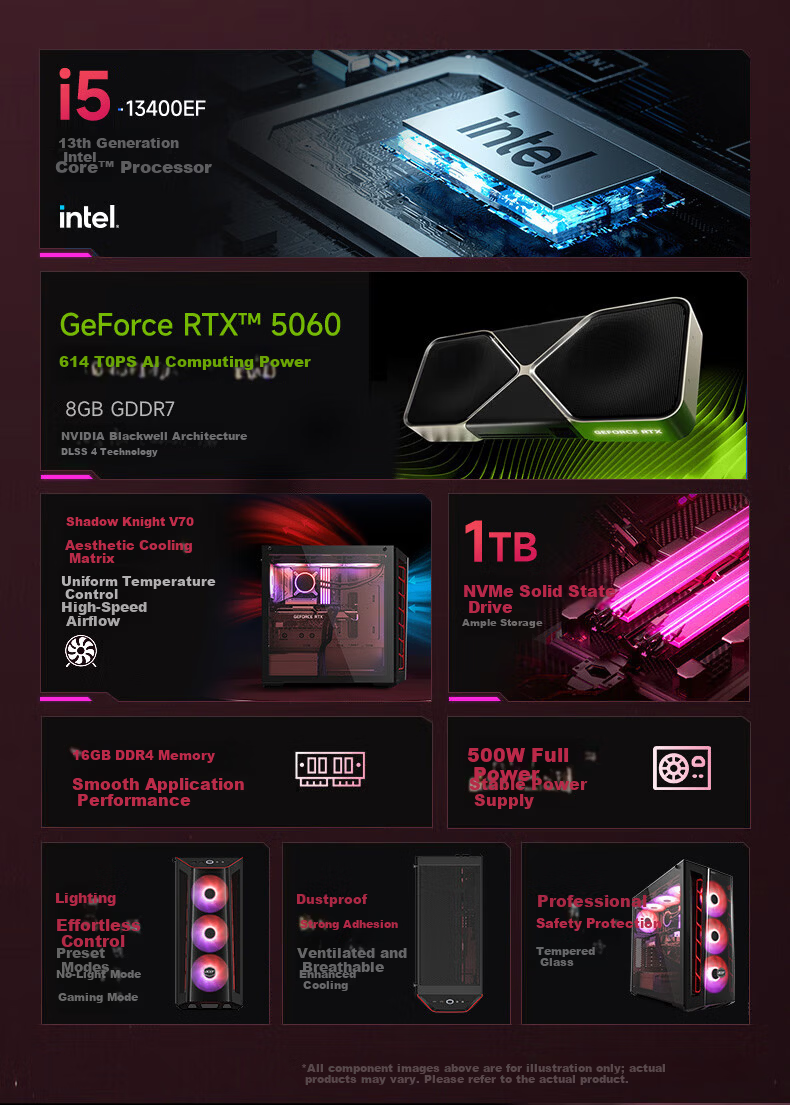 Acer Dark Knight: Dawn V7 Valorant 14th Gen Core I7 14650HX/32GB/1TB/RTX5060Ti 16G Gaming Desktop Computer 2