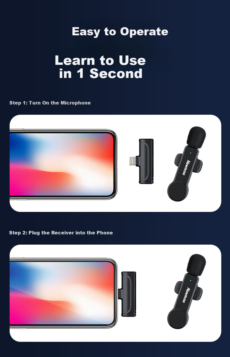 Newmine MC82plus Wireless Lavalier Microphone for Mobile Live Streaming, Professional Recording, Outdoor Short Video Karaoke, Sound Pickup Equipment with Noise Reduction, Portable Wireless Microphone, One-To Type-C 6