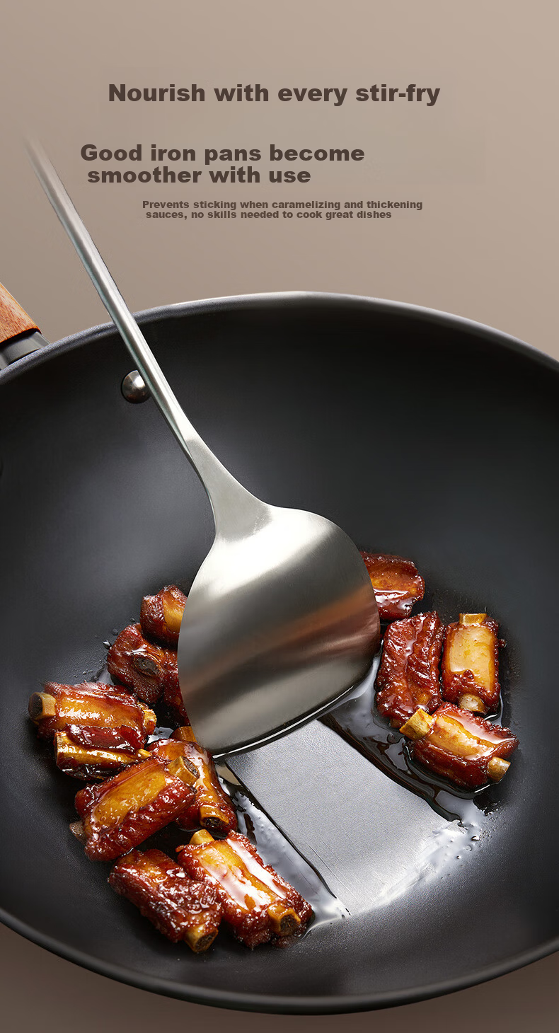 ASD 32cm Titanium Iron Non-Stick Wok with Fluorine-Free Coating for Gas Stove, Suitable for 4-6 People 7