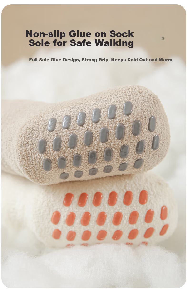 Aibao Baby Floor Socks Autumn Winter Fleece Thickened Baby Mid-calf Cooling Insulation Non-slip Walking Socks 3 Pairs Bear L Size T266 30