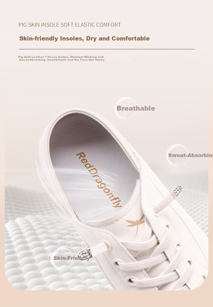Red Dragonfly Women's Low-top Lace-up Sneakers Lightweight Height-increasing Wear-resistant Casual Shoes C0TTN06551 White Apricot Size 38 3