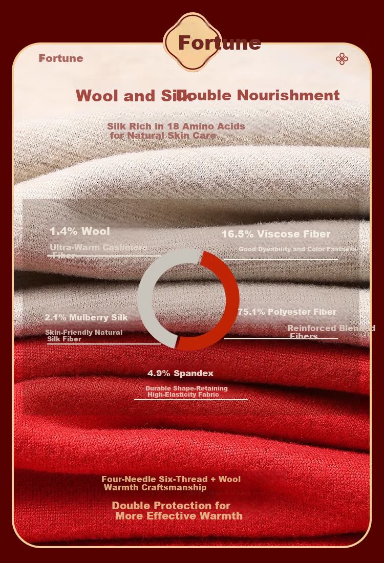 MiiOW Men's Red Thermal Underwear Set for the Year of the Horse with Wool and Silk, Including Underwear, Socks, and Gift Box 8
