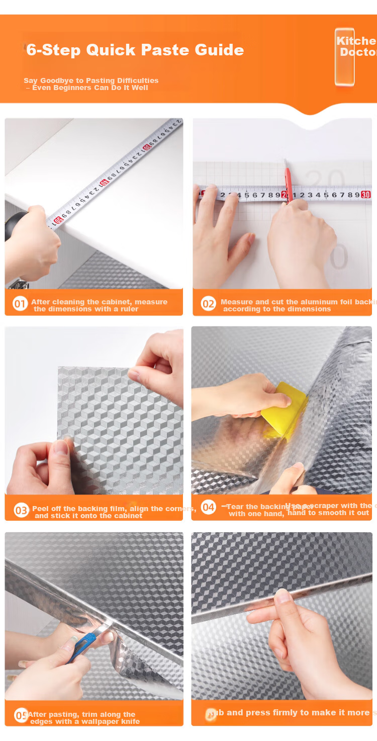 Washi Cabinet Oil-Proof Sticker High-Temperature Resistant Kitchen Stove Waterproof Aluminum Foil Self-Adhesive Thickened Orange Peel Texture 10*0.6m 19