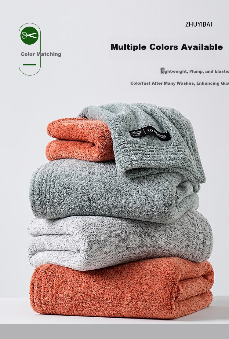 Bamboo 100 10A Antibacterial Cloud Soft Thickened Large Bath Towel Absorbent Non-Shedding Bath Towel 70*140cm Light Gray 12