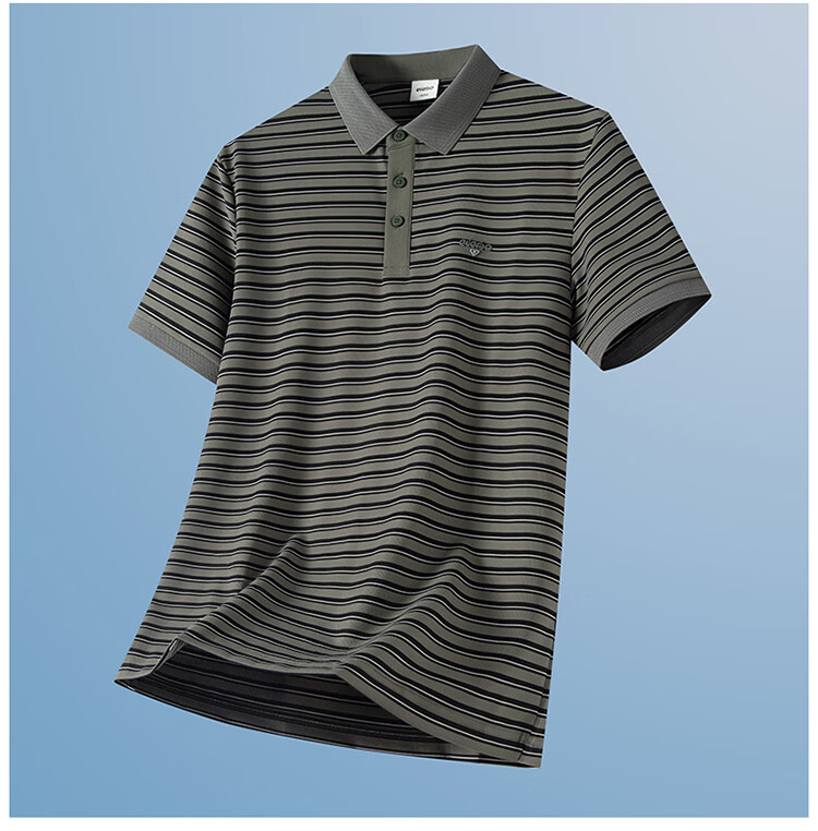 Edenbo Men's Short Sleeve Striped High Elastic Comfortable Polo Shirt Military Green 170/88A (L) 10