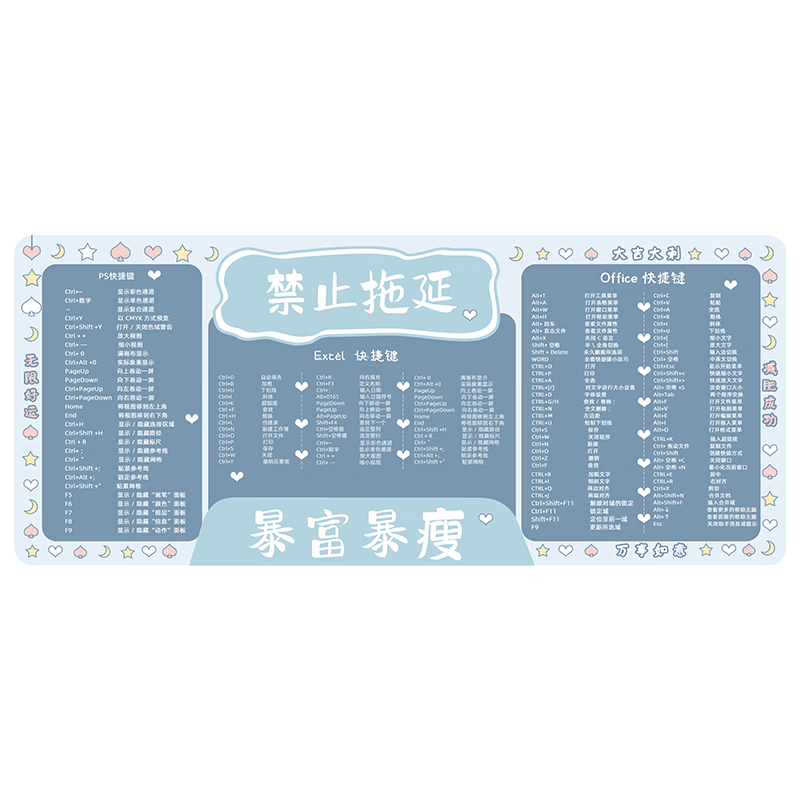JPLAYER Shortcut Key Mouse Pad Large Office Laptop Cute Cartoon Shortcut Key Cloth Desk Mat 700*300*3 - Shortcut Key Blue