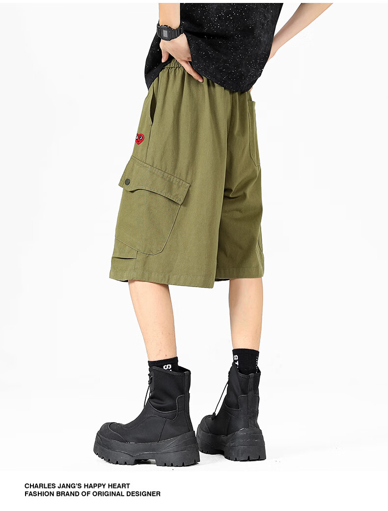 Charles Peach Heart Trendy Workwear Five-Point Shorts Summer Loose Straight Casual Slim Black M 12