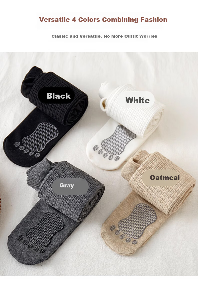 Langsha Children's Leggings Spring and Autumn Thin Fleece Girls' Black and White Twist Pattern High Waist Tights 8